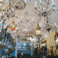 Gorgeous antique chandeliers at a shop on King St
